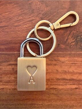 Gold Heart 'A' Padlock Keychain